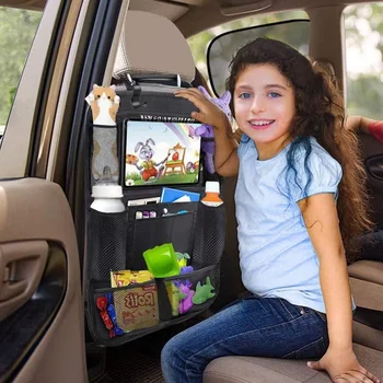 Органайзер на заднем сиденье автомобиля для детей, защитный чехол на заднее сиденье с сенсорным экраном, держатель для планшета, коврики с карманом для игрушек