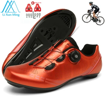Обувь для велоспорта, Дорожный велосипед, Оранжевая Женская Профессиональная велосипедная обувь, Самоблокирующаяся Mtb, Велосипедная спортивная обувь, Нескользящая обувь Унисекс