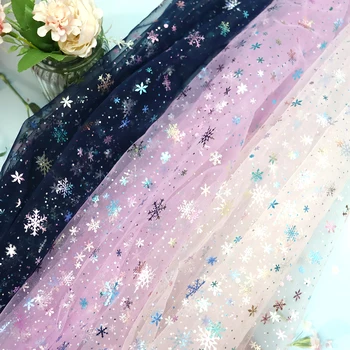 1 метр блестящей тюлевой сетчатой ткани в виде снежинок для летнего платья принцессы для девочек, юбка с вуалью, ткань для ручного шитья, продается в метре