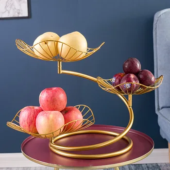 Фруктовая тарелка в скандинавском стиле, чистая красная креативная современная тарелка для закусок в гостиной, простая железная многослойная роскошная корзина с фруктами