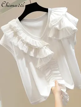 Модный Нерегулярный Пуловер в стиле пэчворк с V-образным вырезом и кружевами 