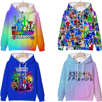 Jogo Rainbow Friends Толстовки Crianças Пуловер 3D Impresso Moletom Com Capuz Meninos Мужские Топы Kawaii Верхняя Одежда Sudadera Crianç