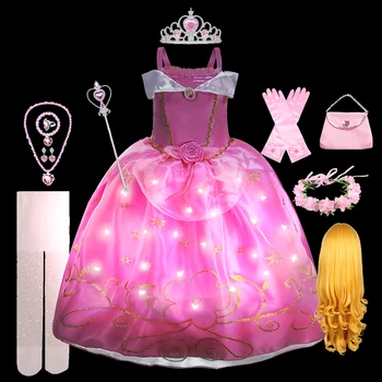 Костюм принцессы для девочек со светодиодной подсветкой, платье принцессы Авроры, детский Косплей-костюм на Хэллоуин, Рождественская одежда, подарок