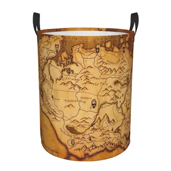 Skyrim Потертая пергаментная карта - Карта мира Корзина для грязного белья Водонепроницаемый органайзер для дома Корзина для одежды