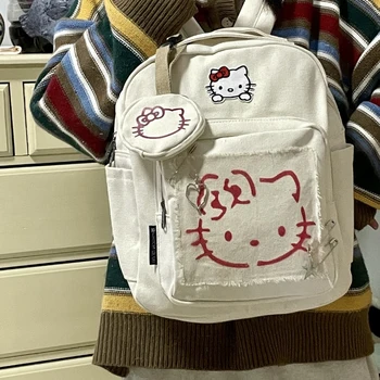 Sanrio Рюкзак Аниме Hello Kitty Школьные сумки Мультфильм Kawaii Сумка для Девочки Большой Емкости Модный Рюкзак для путешествий Школьные принадлежности