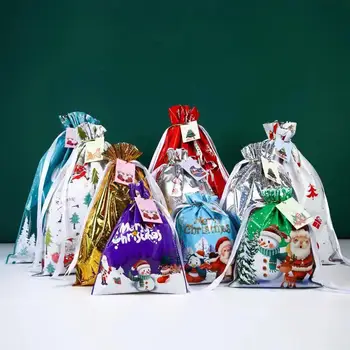 5 шт. Новая Рождественская подарочная сумка, Рождественская упаковочная сумка, Рождественская сумка для конфет, Карман на шнурке, Украшение для праздничной подарочной упаковки
