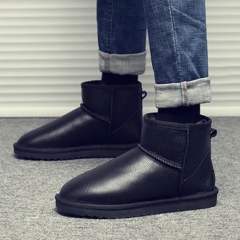 Зимние водонепроницаемые мужские короткие ботинки из искусственной кожи плюс бархат, теплые зимние ботинки большого размера, нескользящая мужская обувь. Ботинки для мужчин