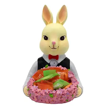 Держатель для ювелирных изделий с Кроликом, Содержащий Лоток для хранения Пары Кроликов из смолы С розовыми цветами, Лоток для хранения конфет Для Серег, конфетного ожерелья