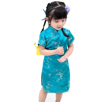2019 Летние платья Ципао с цветочным Рисунком для маленьких девочек в Китайском Стиле chi-pao cheongsam, подарок на Новый Год, Детская одежда