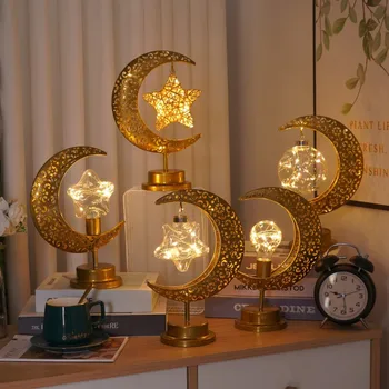 Настольные ночные лампы Star Moon Ramadan Lights в стиле ретро, декоративные теплые белые ночные светильники для праздничного дома, детской, спальни