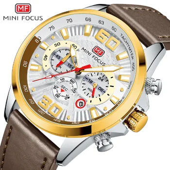 Мужские часы MINI FOCUS, лучший бренд Класса Люкс, Спортивные повседневные часы, Военные Кожаные Кварцевые наручные часы, Водонепроницаемые мужские часы, хронограф