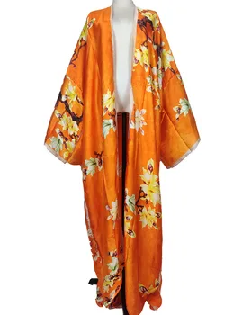 Африканские платья для женщин, Новые Элегантные Летние Шелковые Богемные Кимоно полной длины с цветочным рисунком 2022 года, свободная пляжная Накидка-Бикини Для женщин