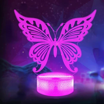 Ночник для девочки-бабочки 3D, светодиодная иллюзорная лампа с дистанционным управлением, 16 цветов, Меняющие оформление, подарки на день рождения для мальчика