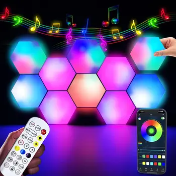 Шестигранный светодиодный ночник с питанием от USB, Меняющий цвет, Bluetooth, Настенный светильник для помещений, Дистанционное управление, Свободно Сращиваемое Украшение игровой комнаты