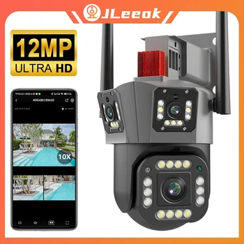 JLeeok 6K 12MP Трехобъективная WIFI PTZ-камера 4K с тремя Экранами Для Наружного искусственного Интеллекта, Автоматическое отслеживание человека, Камеры видеонаблюдения