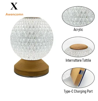 Хрустальный шар 3D ночник USB сенсорный датчик настольная лампа декор ресторан настольные лампы прикроватный светильник для спальни прикроватная лампа