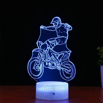 Лампа для мотокросса, Иллюзионный 3D ночник, прикроватная лампа, 16 цветов, меняющихся с помощью пульта дистанционного управления, подарки на день рождения для мальчиков и малышей