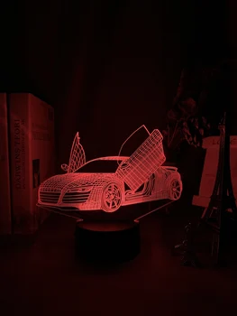 Спортивный автомобиль 3D Иллюзионная лампа для детской спальни Декор Ночник Изменение цвета Атмосфера Событие Приз Светодиодный Ночник Суперкар