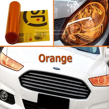 0,3x9 м/рулон оранжевая глянцевая защитная виниловая пленка для головного света, пленка для автомобильных фар, оранжевая пленка для головного света, бесплатная доставка