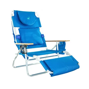Откидывающийся алюминиевый пляжный стул -синий, дерево, Ткань60,76 х 28,10 х 39,73 дюйма