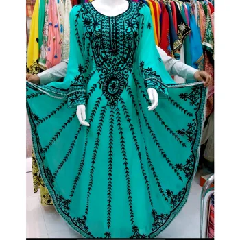 Бирюзовое Длинное платье Дубай, Саудовская Аравия, Женское платье, европейские и американские модные тенденции, экзотическая одежда