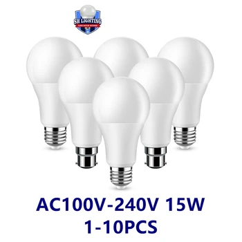 1-10 шт. светодиодная лампа высокой мощности A60 AC120V 220 В E27 B22 15 Вт 100лм/Вт Теплый белый супер яркий теплый белый свет для торгового центра домашнего освещения