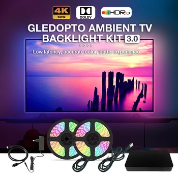 Комплект подсветки для телевизора Gledopto Ambient 3,0 со светодиодной лентой RGB IC, совместимый с HDMI, Комплект синхронизации с подсветкой с поддержкой 4K 60 Гц для телевизоров с диагональю от 50 до 65 дюймов