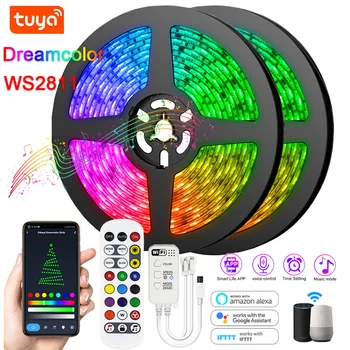 Tuya Smart LED Strip Light RGBIC WS2811 12V SMD 5050 Dream Color Гибкая Лента Bluetooth IR WIFI Управление для Alexa Google Home