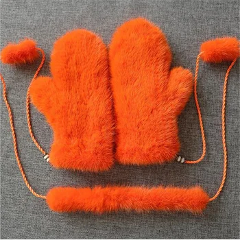 Высококачественные меховые перчатки, Зимние женские Импортные варежки из натурального меха норки с завязками, 11 цветов