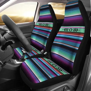 Фиолетовые, зеленые и Синие Полосатые Чехлы для автомобильных сидений в мексиканском стиле Serape Se, Упаковка из 2 Универсальных защитных чехлов для передних сидений