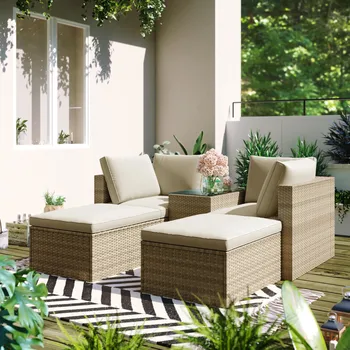 Набор уличной мебели для патио TOPMAX, секционный диван из плетеного ротанга из 5 предметов, коричневый и бежевый