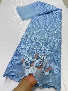 Небесно-голубая африканская кружевная ткань 2023, вышитая нигерийская кружевная ткань, Высококачественное шнуровое кружево, французский тюль, кружевная ткань, свадьба