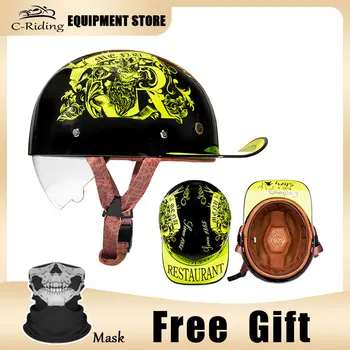 Мотоциклетные шлемы, бейсбольная кепка, шлем на половину лица, Электрический скутер, велосипед, Мужская и женская классическая защитная каска с защитой от ультрафиолета
