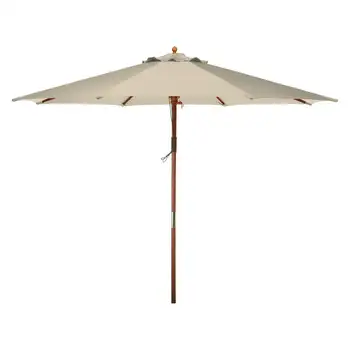 Заводская тень 9 футов Деревянный зонт с двойным шкивом Green Market Y99153 для наружного пляжа и сада