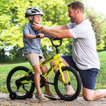 Huffy 18 Дюймов. Детский велосипед Rock It Boy, неоново-желтый, Быстрая и простая сборка, Велосипеды с широкими тренировочными колесами, от 4 до 8 лет.
