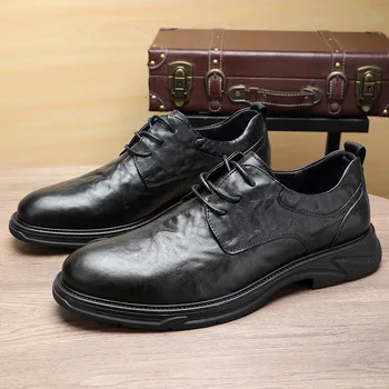 Демисезонная повседневная мужская обувь из натуральной кожи на шнуровке, Роскошная обувь, Лоферы, Рабочая обувь, Уличные кроссовки, мужская деловая обувь