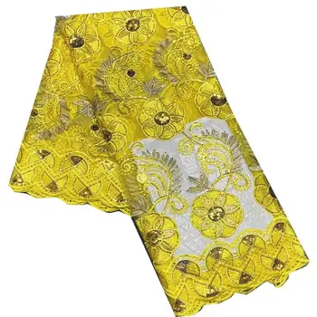 Кружевная ткань из тюля с африканскими блестками для женщин, желтое вечернее платье, высокое качество, 5 ярдов