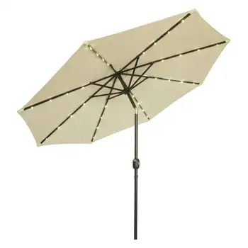 Роскошный зонт для патио со светодиодной подсветкой на солнечных батареях - 9 ' - (светло-бежевый)