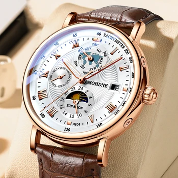 Модные Мужские часы 2022, Лучший бренд класса Люкс, Автоматические часы, водонепроницаемые, светящиеся, механические наручные часы из натуральной кожи, мужские часы