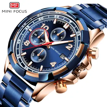 Mini Focus Mens Chronograph Quartz Watch Waterproof StainlessSteel Band Miltrary Wristwatch Мужские кварцевые часы