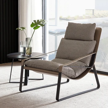 Premium Lounge Роскошное Тканевое кресло с Откидной спинкой и Эластичным Подлокотником Nordic Outdoor Удобное Кресло для гостиной Удобный Шезлонг для спальни Дизайнерская мебель