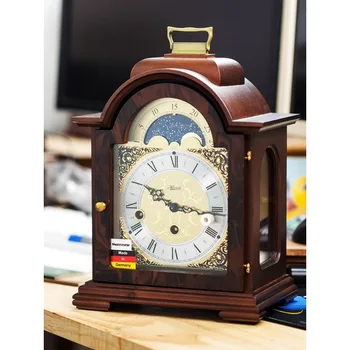 Маленькие 3D механические часы в стиле ретро, роскошное украшение для дома, Винтажные металлические часы, часы из красного дерева, которые отбивают время