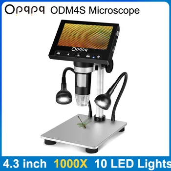 Opqpq ODM4S 4,3-дюймовый Цифровой Микроскоп с 50X-1000X Увеличением, Камера 32 ГБ HD 1080P, Биологический Микроскоп для Детской Научной лаборатории