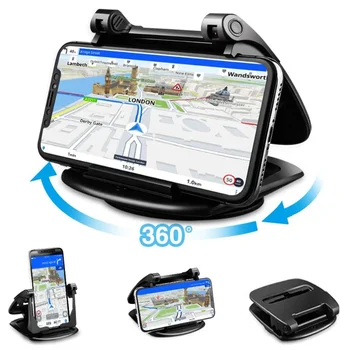 Автомобильный держатель для телефона, зажим для приборной панели, 360 Вращение, подставка для GPS, горизонтальная вертикальная Регулируемая поддержка для Iphone Samsung Xiaomi