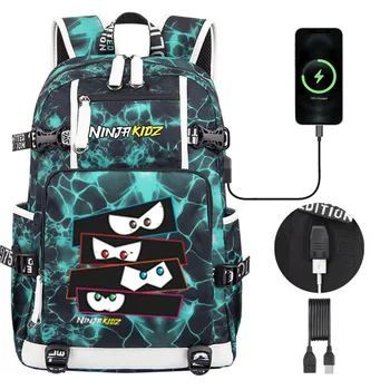 NinjaKidz Детский рюкзак для мальчиков и девочек, школьная сумка с героями мультфильмов Ninja Kidz, школьный рюкзак большой емкости, модный USB-рюкзак для ноутбука