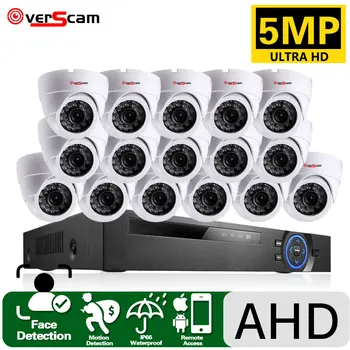 Devoccvo 16-Канальная 5-мегапиксельная Система Видеонаблюдения Ultra HD 5MP 16CH AHD DVR Комплект Для Наружной и Внутренней Купольной Камеры Комплект Для Видеомониторинга