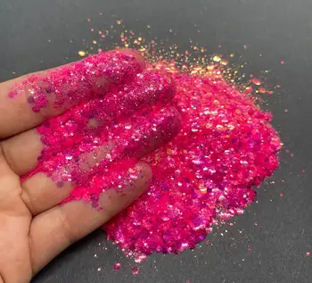 50g Chunky Glitter Mix - Неоновые Переливающиеся ярко-розовые блестки для дизайна ногтей, Розовые блестки Chunky Mix, Блестки со сменой цвета