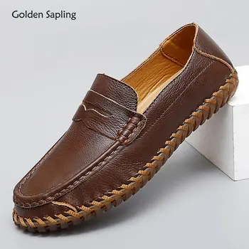 Лоферы Golden Sapling из натуральной кожи, Элегантная Мужская Повседневная Обувь, Легкие вечерние Лоферы на плоской подошве, Офисные Официальные Лоферы, Бизнес-обувь