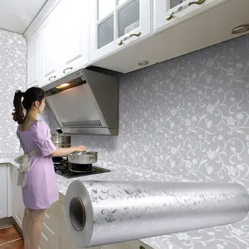 Кухонные масляные наклейки Водонепроницаемый высокотемпературный клей для обоев для камина с отделкой из толстой алюминиевой фольги