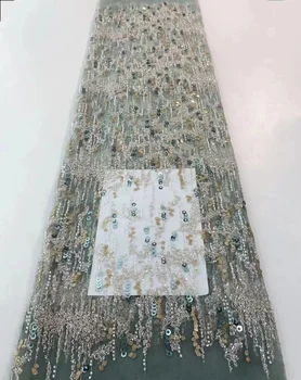 2023 Высококачественная Кружевная ткань ручной работы из бисера, Франция, Вышивка Пайетками, 3D Бисер, Нигерийская Свадебная Кружевная ткань для Шитья